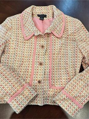 Donna Rae Textured Pink & Cream Jacket Size 10 Like New